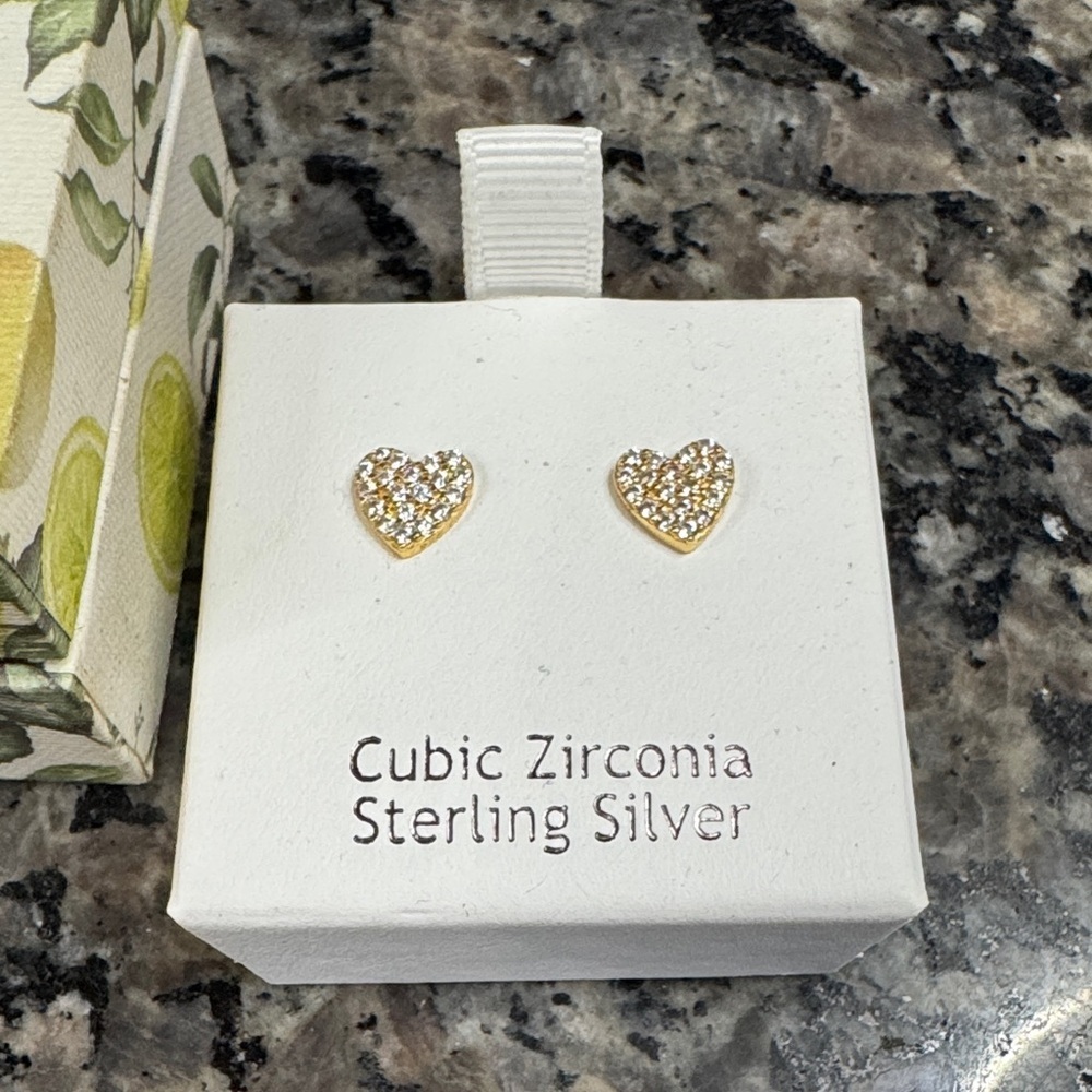 Nanette Lepore Gold Heart Earrings with Cubic Zirconia NEW